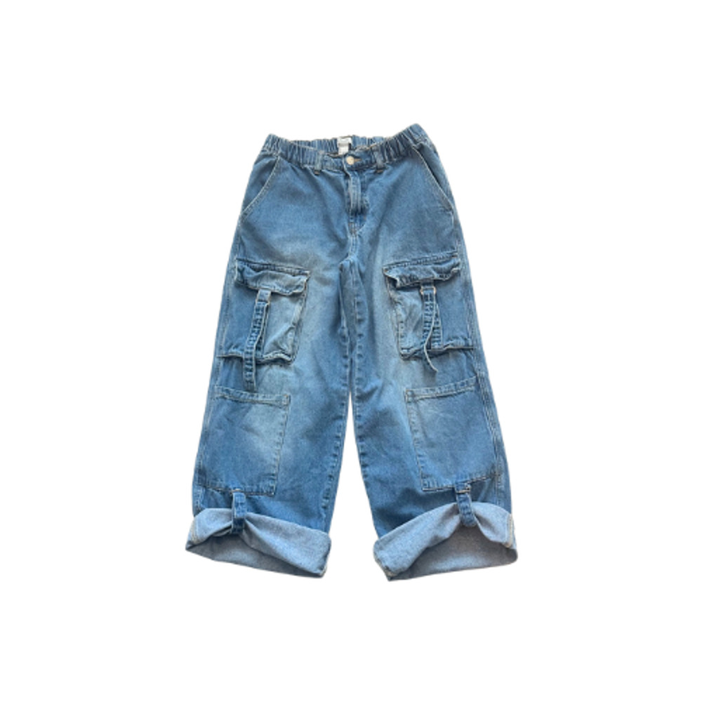 Forever 21 Premium Jeans Baggy Cargo Elastic Waist Denim Blue Women’s Size M